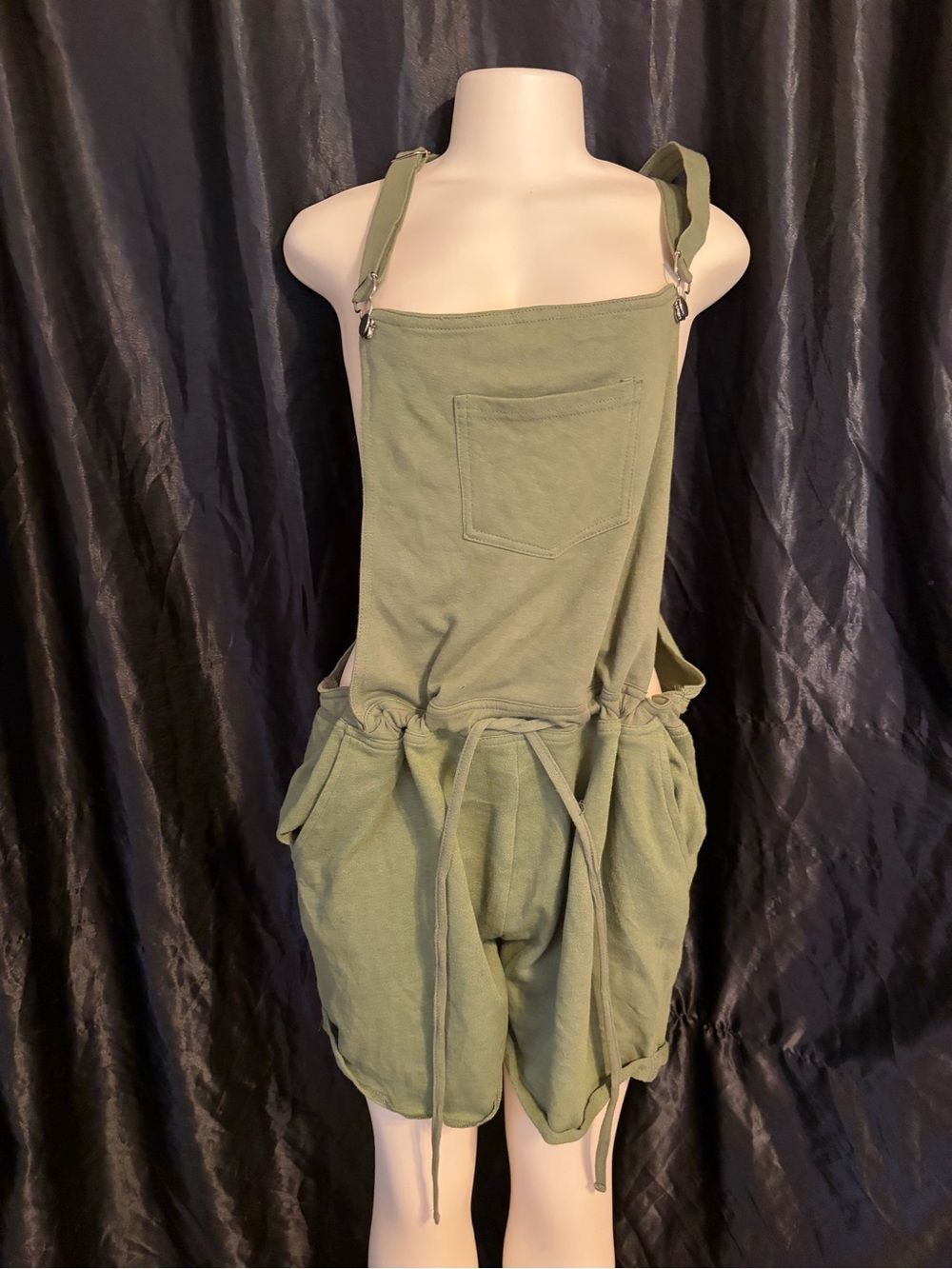 Rouge! Olive Green Cotton Drawstring Short Overalls Romper